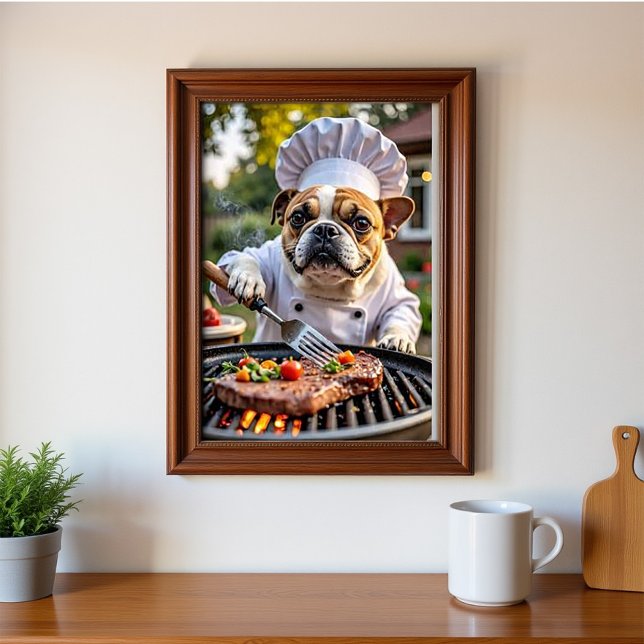 Póster Tan White Bulldog francés Grilling Chef (Subido por el creador)