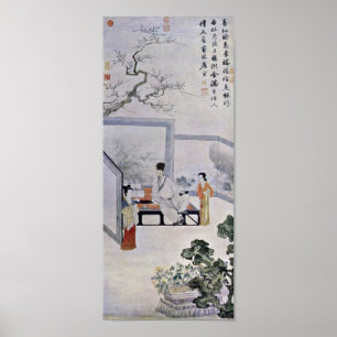 Póster Tang Yin - el poeta y dos cortesanas