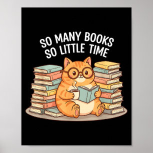Póster Tantos Libros Poco Tiempo Gato Con Café 