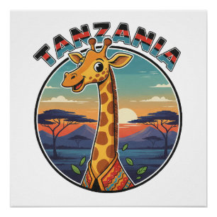 Póster Tanzania jirafa símbolo animal nacional cartoon cu