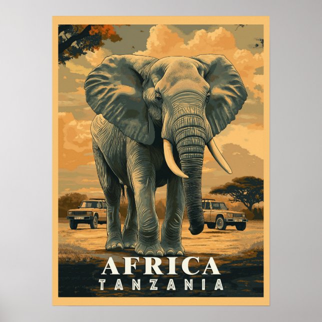 Póster Tanzania vintage: Aventura Safari (Frente)