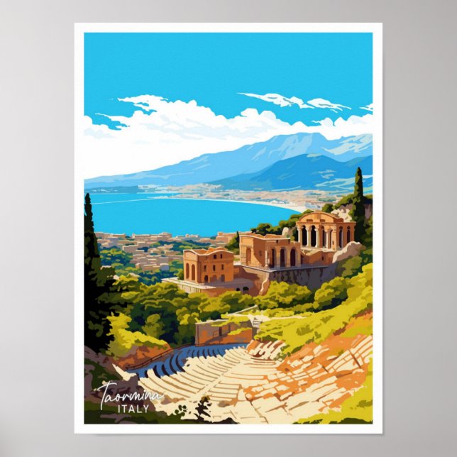 Póster Taormina Italia ilustracion de Viaje Viejo (Frente)