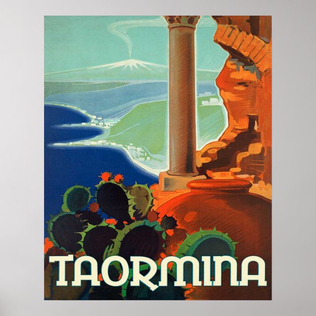 Póster Taormina, paisajes, Italia, poster de viajes vinta (Frente)