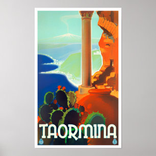 Póster Taormina Poster de viajes vintage de Italia