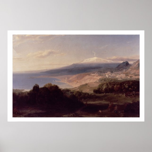 Póster Taormina y Monte Etna, c.1840 (aceite sobre lienzo (Frente)