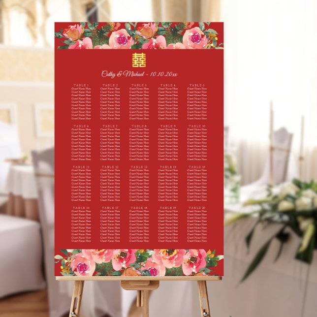 Póster Tapa de asientos de boda chino con flores rosadas (Subido por el creador)
