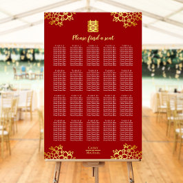 Póster Tapa de asientos de bodas chinos florales rojas y 