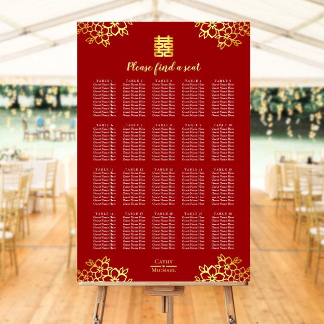 Póster Tapa de asientos de bodas chinos florales rojas y  (Subido por el creador)