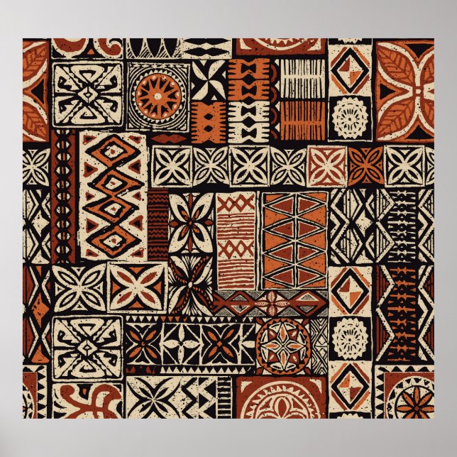 Póster Tapa hawaiano: Patchwork tribal (Frente)