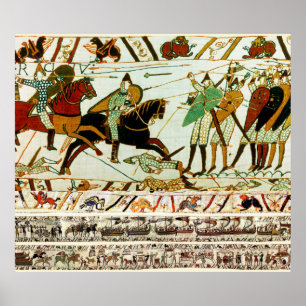 PÓSTER TAPESTRÍA BAYEUX, BATALLA DE ATAQUES, CABALLEROS 