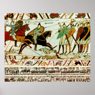 PÓSTER TAPESTRÍA BAYEUX, BATALLA DE ATAQUES, CABALLEROS N