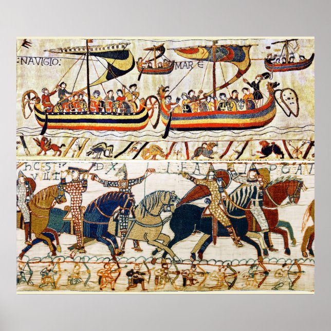 PÓSTER TAPESTRÍA DE BAYEUX, CABALLEROS NORMANOS, ARCHERS, (Frente)