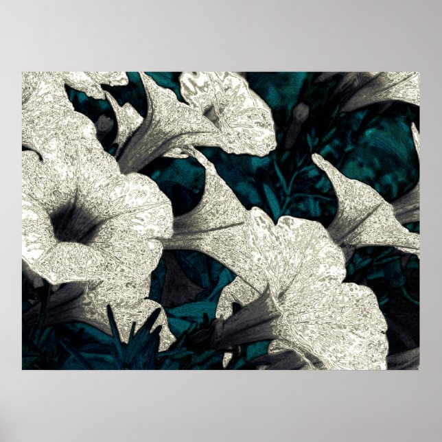 Póster Tapestry Flowers: The Black, White, & Teal (Frente)
