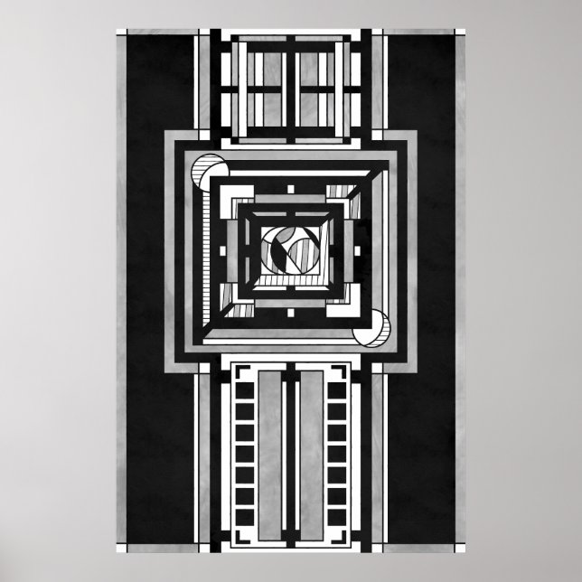 Póster Tapiz Art Déco de negro y blanco (Frente)
