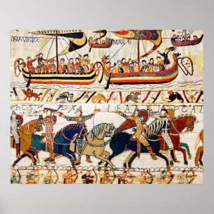 PÓSTER TAPIZ DE BAYEUX,CABALLEROS NORMANDOS,ARQUEROS,BARC