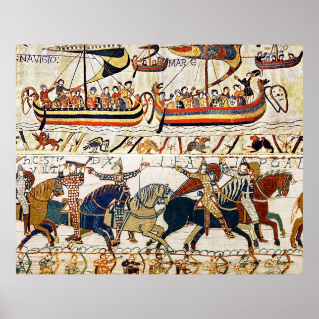 PÓSTER TAPIZ DE BAYEUX,CABALLEROS NORMANDOS,ARQUEROS,BARC (Frente)