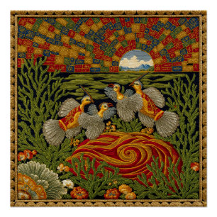 Póster Tapiz de estilo retro pájaros exóticos