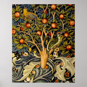 Póster Tapiz de pájaros carpinteros florales de William M