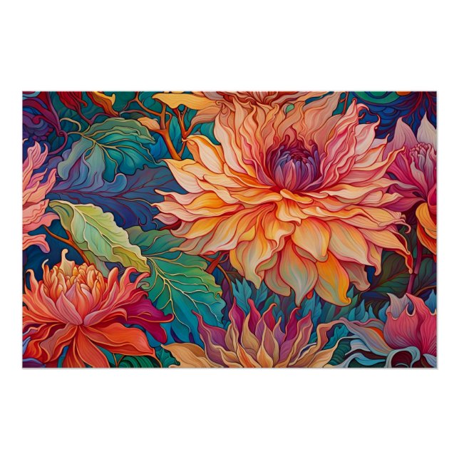 Póster Tapiz floral de Dahlia (Anverso)