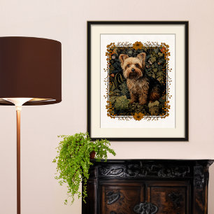 Póster Tapiz Floral de época de Yorkshire Terrier