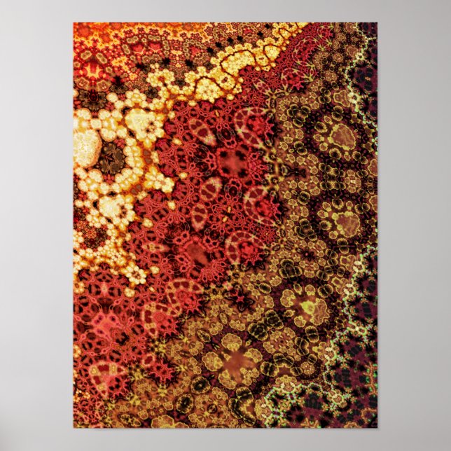 Póster Tapiz fractal caleidoscópico de ámbar ardiente (Frente)