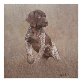 Póster tapón de cachorro con puntero en cadena