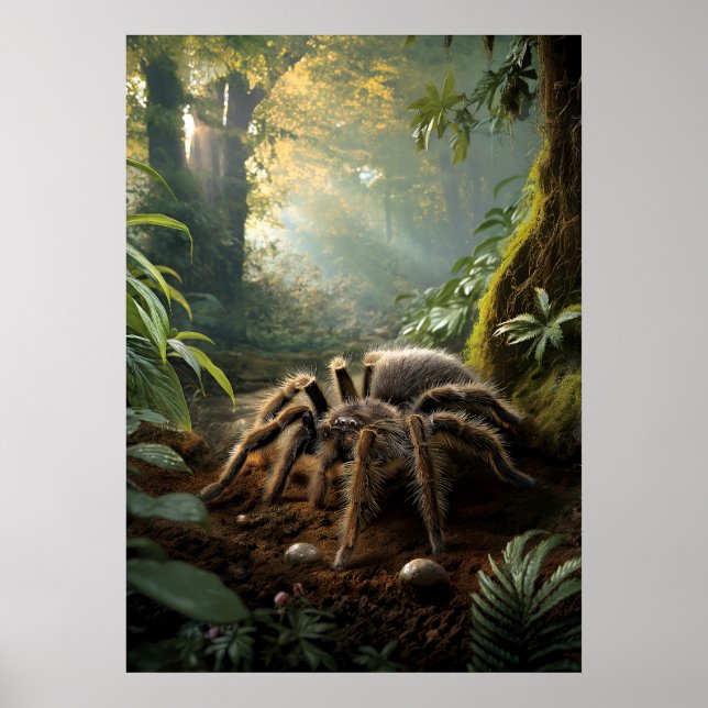 Póster Tarantula en una selva tropical exuberante (Frente)