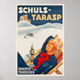 Póster Tarasp Graubünden Grisons Suiza Esquí Antiguo
