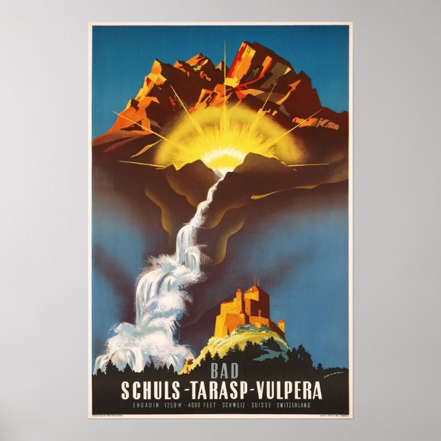 Póster Tarasp, Suiza, afiche de viajes (Frente)