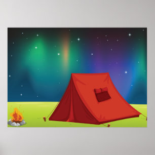 Póster Tarde de camping bajo las vibrantes Luces del Nort