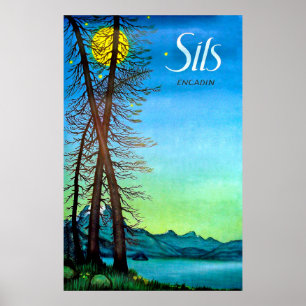 Póster Tarde en Sils, Engadin, Suiza, vintage