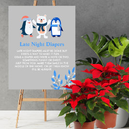 Póster Tarde noche Diaper Winter Wonderland pingüinos oso