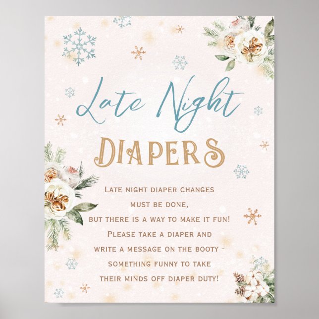 Póster Tarde Noche Diapers Winter Wonderland Baby Shower (Frente)