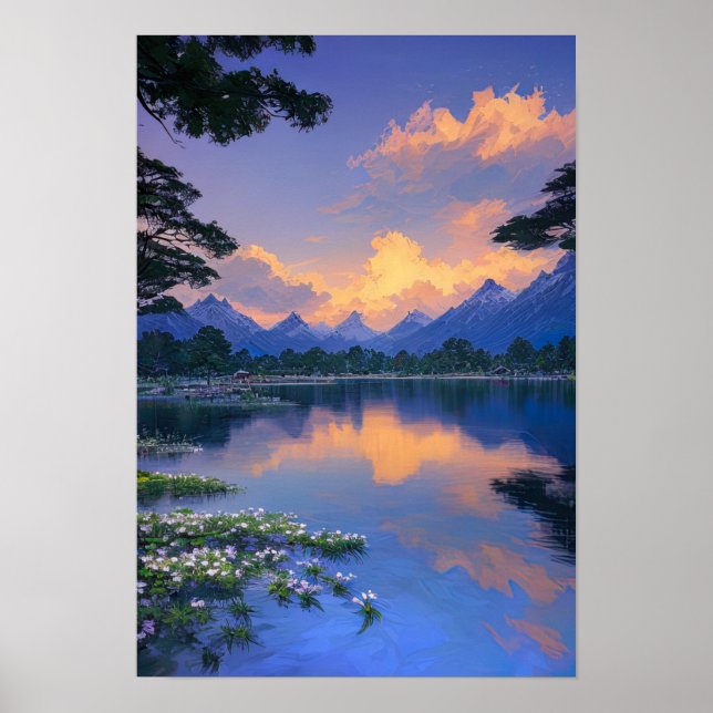 Póster Tarde pacífica en el lago (Frente)