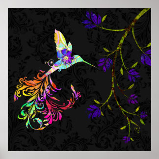 Póster Tarde psicodélica, huella de colibrí