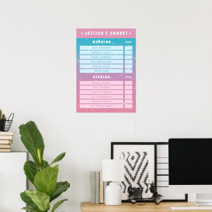 Póster Tareas Diarias Borrables para Niños Brillo Rosa Fe