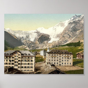 Póster Tarifa de Saas, los hoteles, Valais, montañas de,