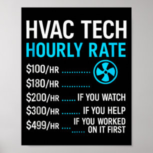 Póster Tarifa por hora de técnico de HVAC divertido traba