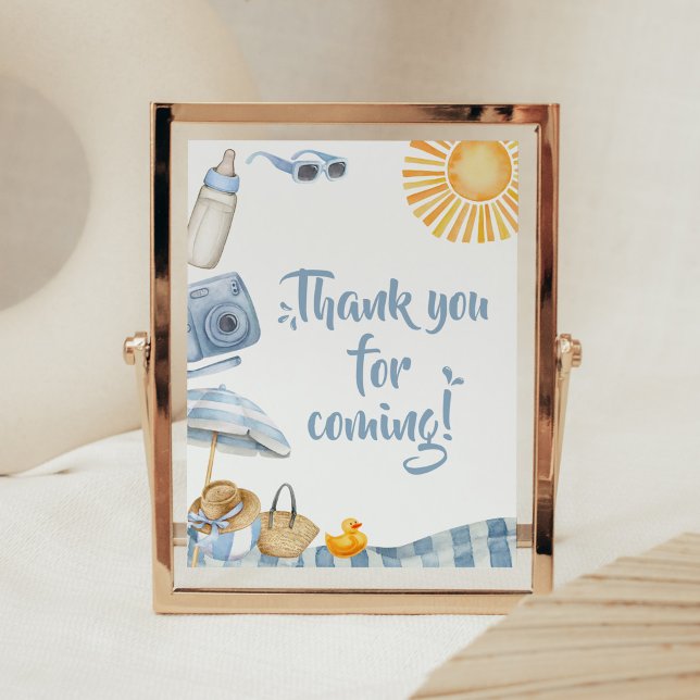 Póster Tarjeta Baby Shower de agradecimiento de verano de (Boy Splish Splash Baby Shower Thank you for Coming Sign)