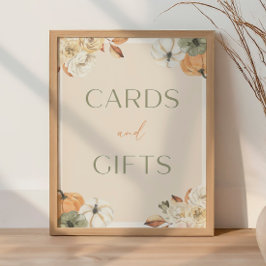 Póster Tarjeta Baby Shower de calabaza y Rótulo de regalo