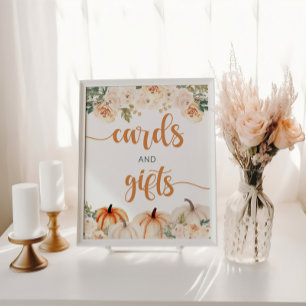 Póster Tarjeta Baby Shower de calabaza y Rótulo de regalo