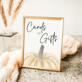 Póster Tarjeta Baby Shower de calabaza y Rótulo de regalo