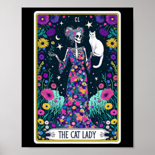 Póster Tarjeta Cat Lady Tarot Skeleton Halloween Skul Oc