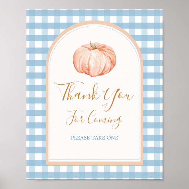 Póster Tarjeta de agradecimiento a Pumpkin Boho Blue Ging (Frente)