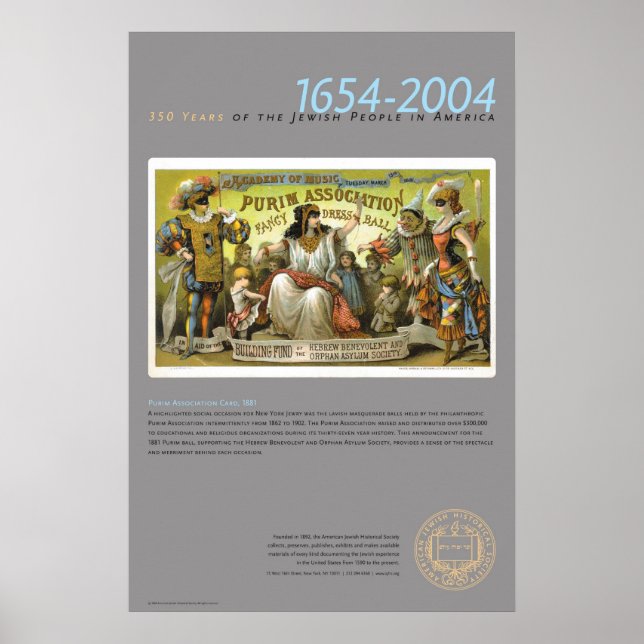 Póster Tarjeta de asociación de purim, 1881 (Frente)