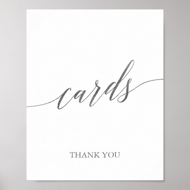 Póster Tarjeta de boda con caligrafía plateada elegante (Frente)