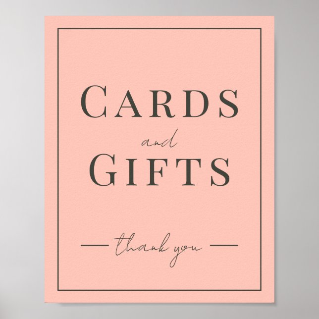 Póster Tarjeta de Boda coral y crema y Rótulo de regalo (Frente)