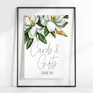 Póster Tarjeta de boda floral de magnolia blanca y letrer