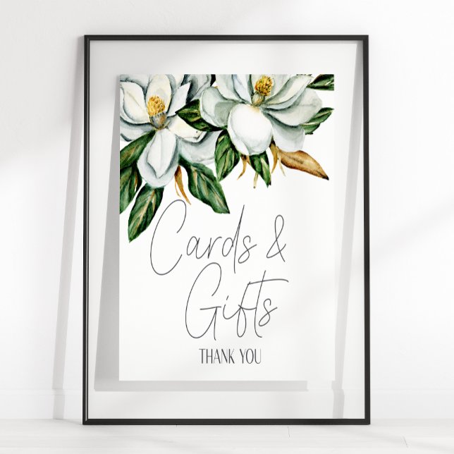 Póster Tarjeta de Boda floral de Magnolia blanca y Rótulo (Subido por el creador)