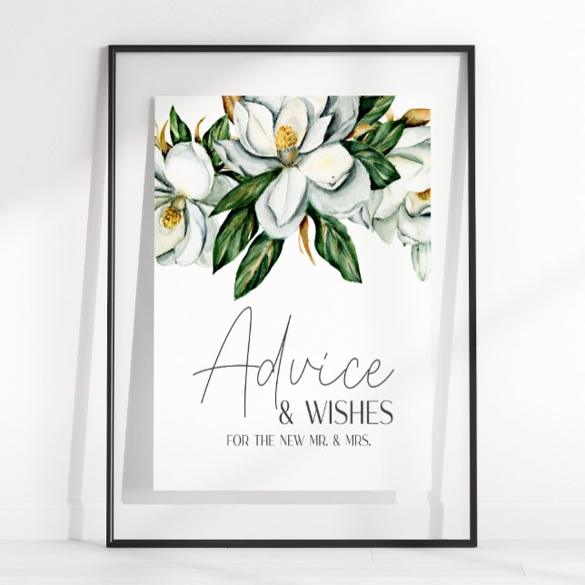 Póster Tarjeta de Boda floral de Magnolia blanca y Rótulo (Subido por el creador)